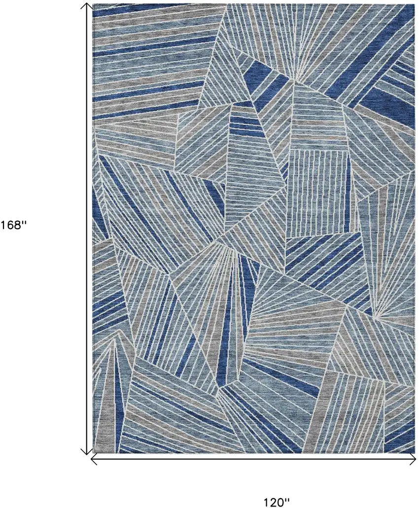 Denim Blue Gray And Ivory Geometric Washable Indoor Outdoor Area Rug Photo 3