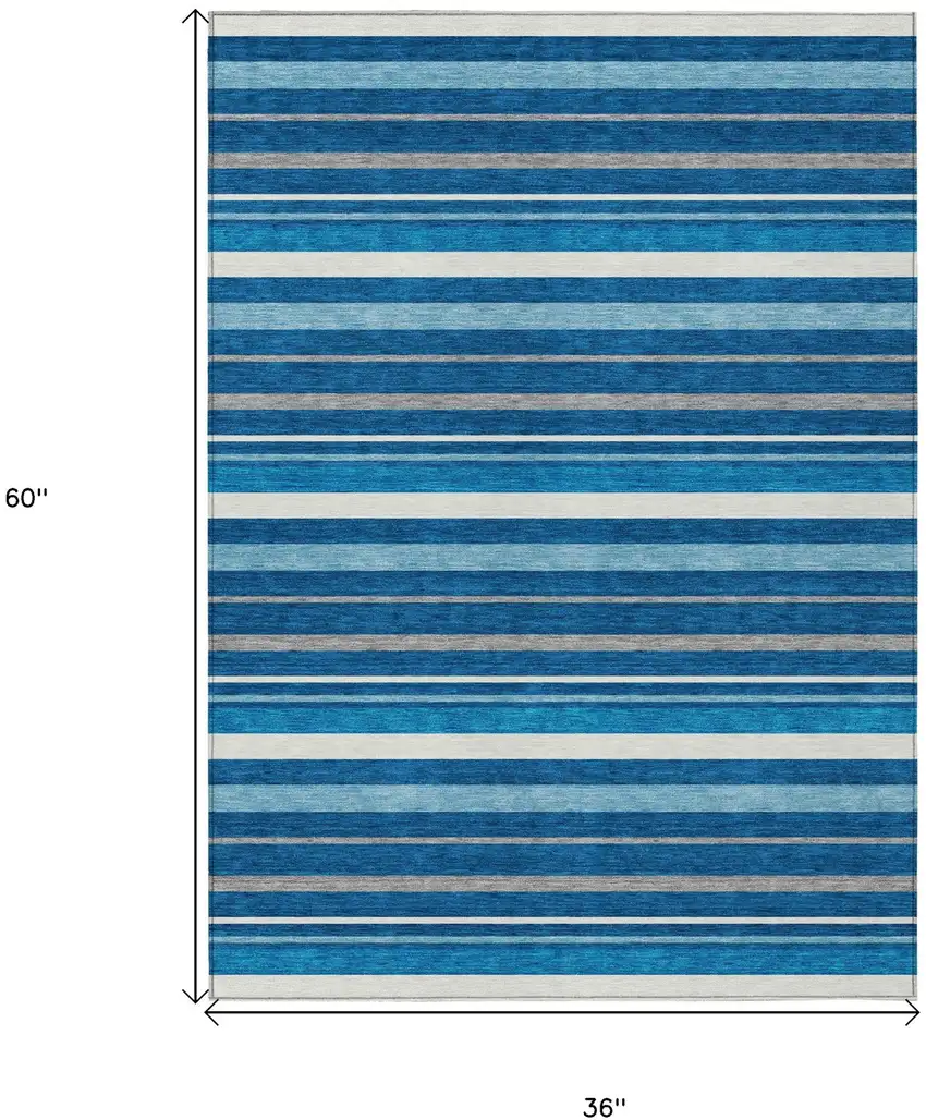 Denim Blue Gray And Ivory Striped Washable Indoor Outdoor Area Rug Photo 3