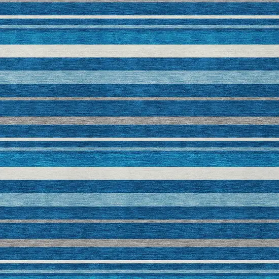 Denim Blue Gray And Ivory Striped Washable Indoor Outdoor Area Rug Photo 6