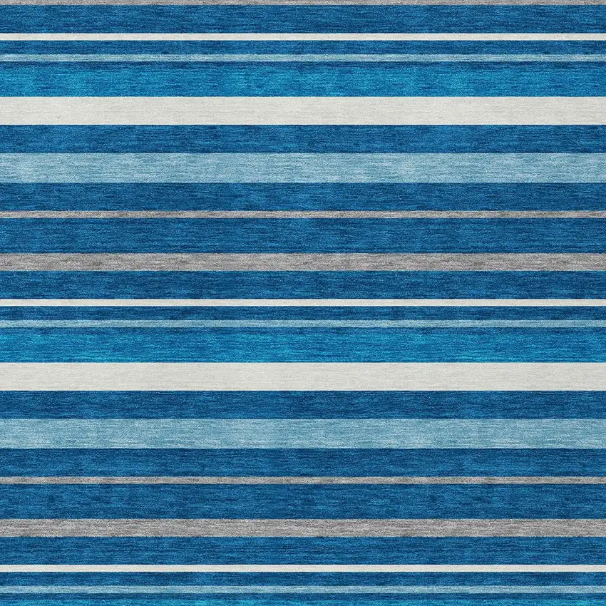Denim Blue Gray And Ivory Striped Washable Indoor Outdoor Area Rug Photo 6