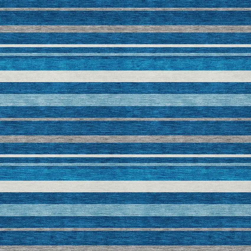 Denim Blue Gray And Ivory Striped Washable Indoor Outdoor Area Rug Photo 6