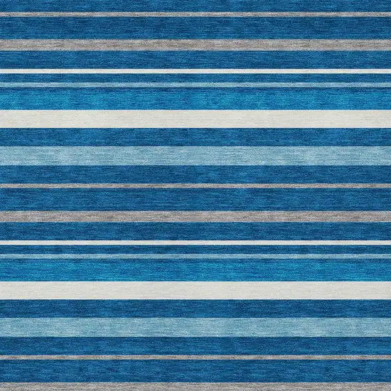 Denim Blue Gray And Ivory Striped Washable Indoor Outdoor Area Rug Photo 6