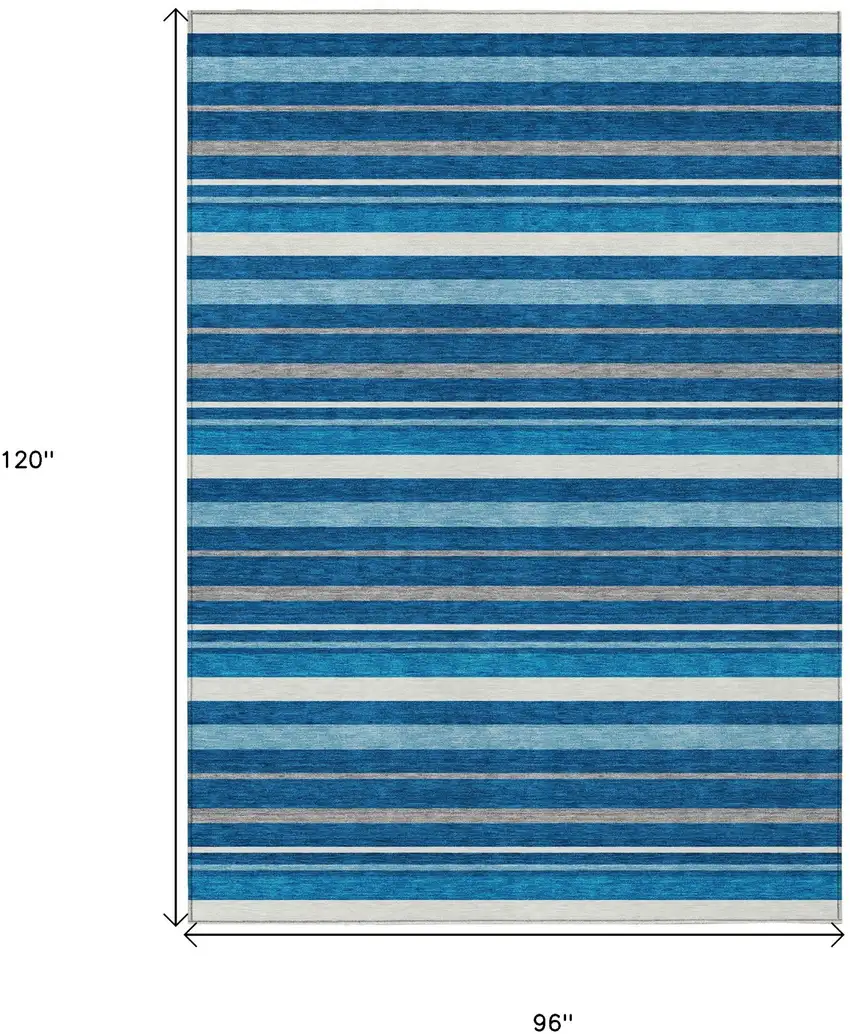 Denim Blue Gray And Ivory Striped Washable Indoor Outdoor Area Rug Photo 3