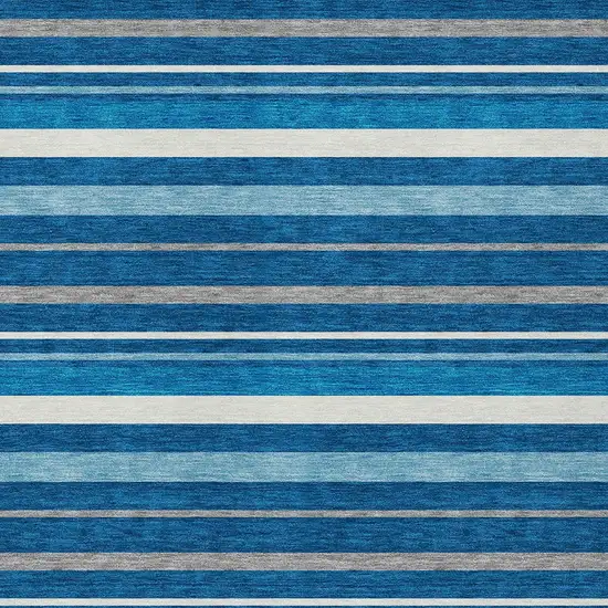 Denim Blue Gray And Ivory Striped Washable Indoor Outdoor Area Rug Photo 6