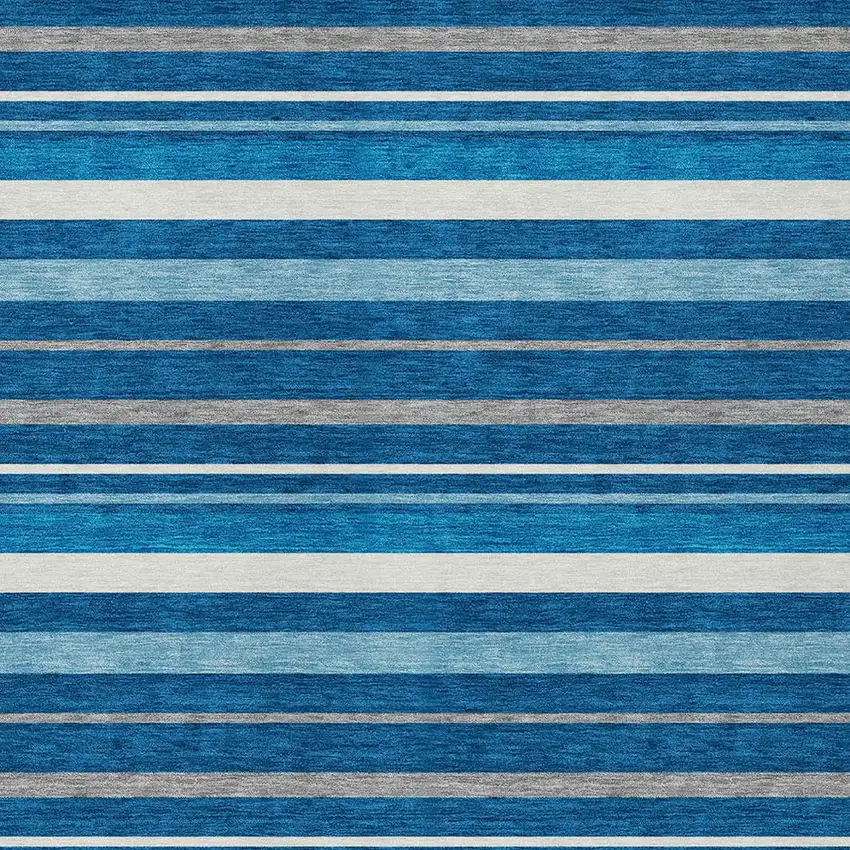 Denim Blue Gray And Ivory Striped Washable Indoor Outdoor Area Rug Photo 6