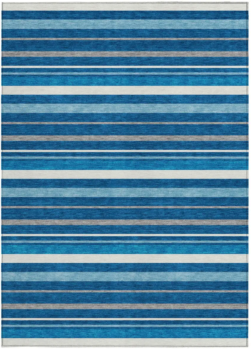 Denim Blue Gray And Ivory Striped Washable Indoor Outdoor Area Rug Photo 7