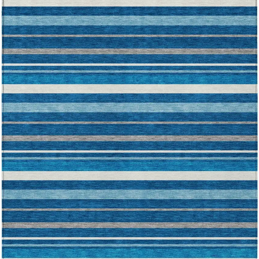 Denim Blue Gray And Ivory Striped Washable Indoor Outdoor Area Rug Photo 7
