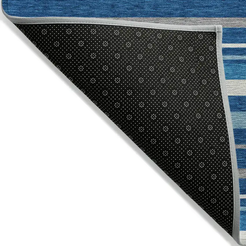 Denim Blue Gray And Ivory Striped Washable Indoor Outdoor Area Rug Photo 4