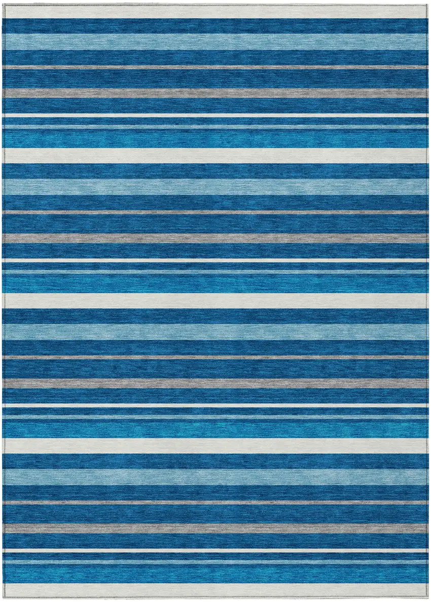 Denim Blue Gray And Ivory Striped Washable Indoor Outdoor Area Rug Photo 2