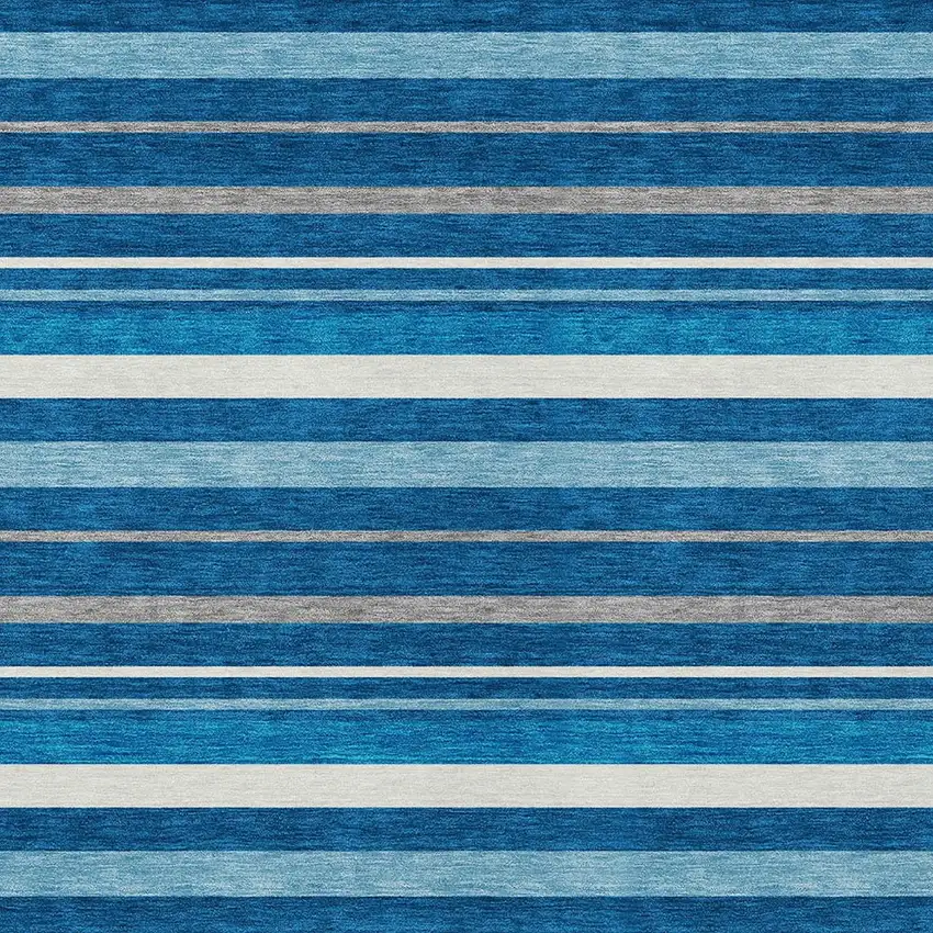 Denim Blue Gray And Ivory Striped Washable Indoor Outdoor Area Rug Photo 6