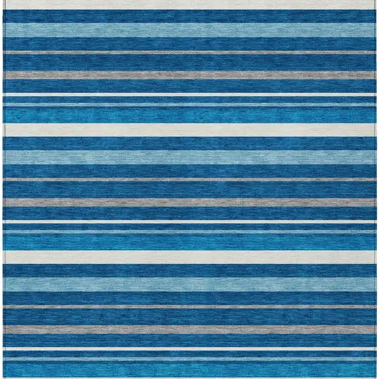 Denim Blue Gray And Ivory Striped Washable Indoor Outdoor Area Rug Photo 6