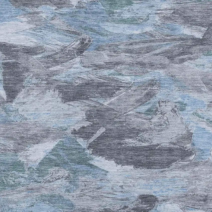 Denim Blue Gray And Silver Abstract Washable Area Rug With UV Protection Photo 2