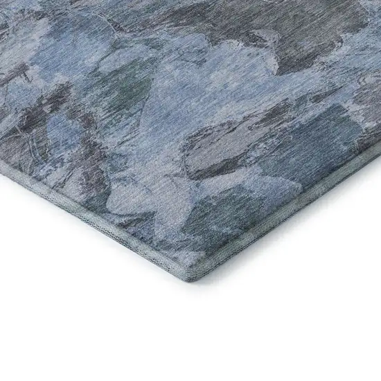 Denim Blue Gray And Silver Abstract Washable Area Rug With UV Protection Photo 7