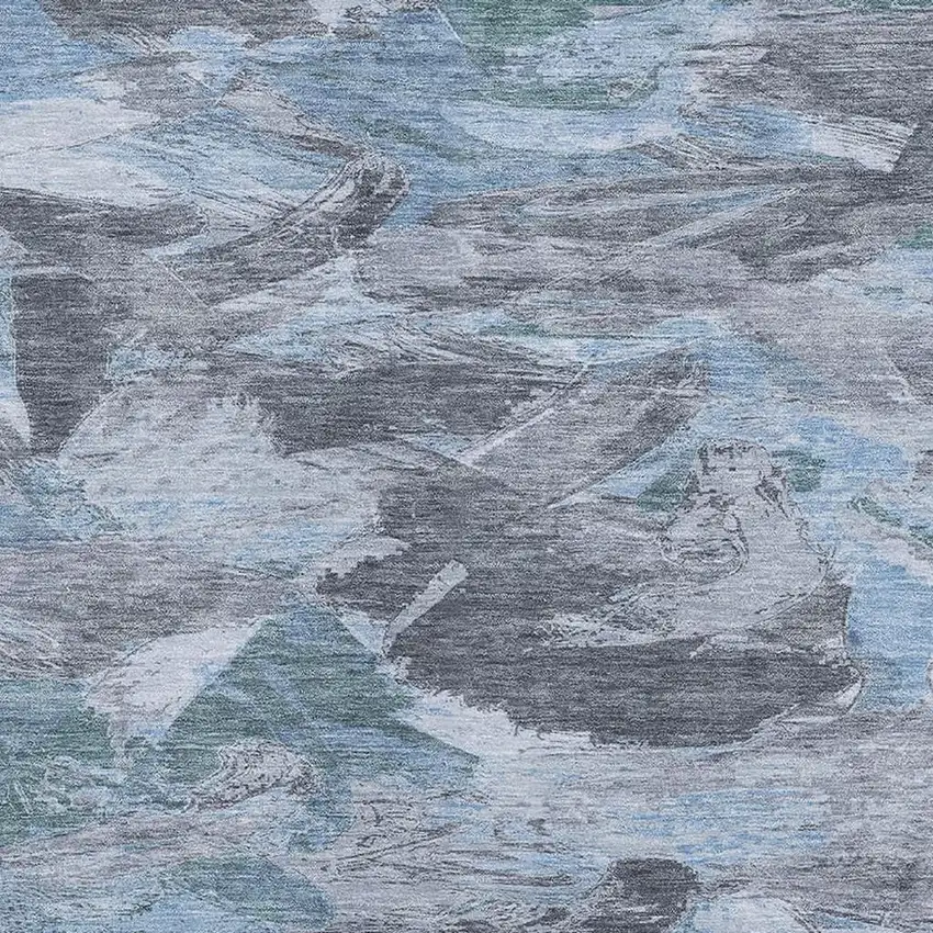 Denim Blue Gray And Silver Abstract Washable Area Rug With UV Protection Photo 2