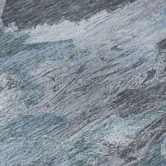 Denim Blue Gray And Silver Abstract Washable Area Rug With UV Protection Photo 9