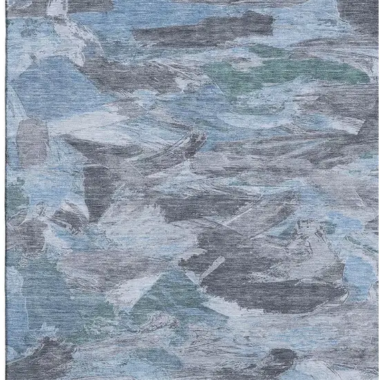 Denim Blue Gray And Silver Abstract Washable Area Rug With UV Protection Photo 3