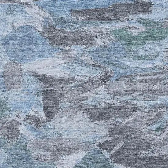 Denim Blue Gray And Silver Abstract Washable Area Rug With UV Protection Photo 2