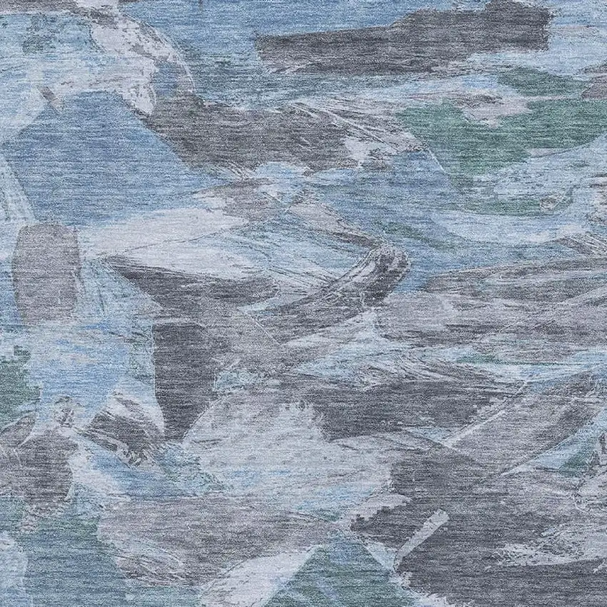Denim Blue Gray And Silver Abstract Washable Area Rug With UV Protection Photo 2