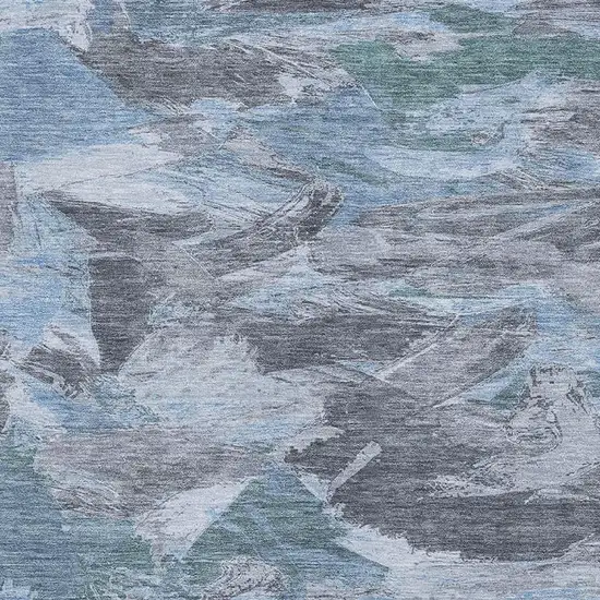 Denim Blue Gray And Silver Abstract Washable Area Rug With UV Protection Photo 2