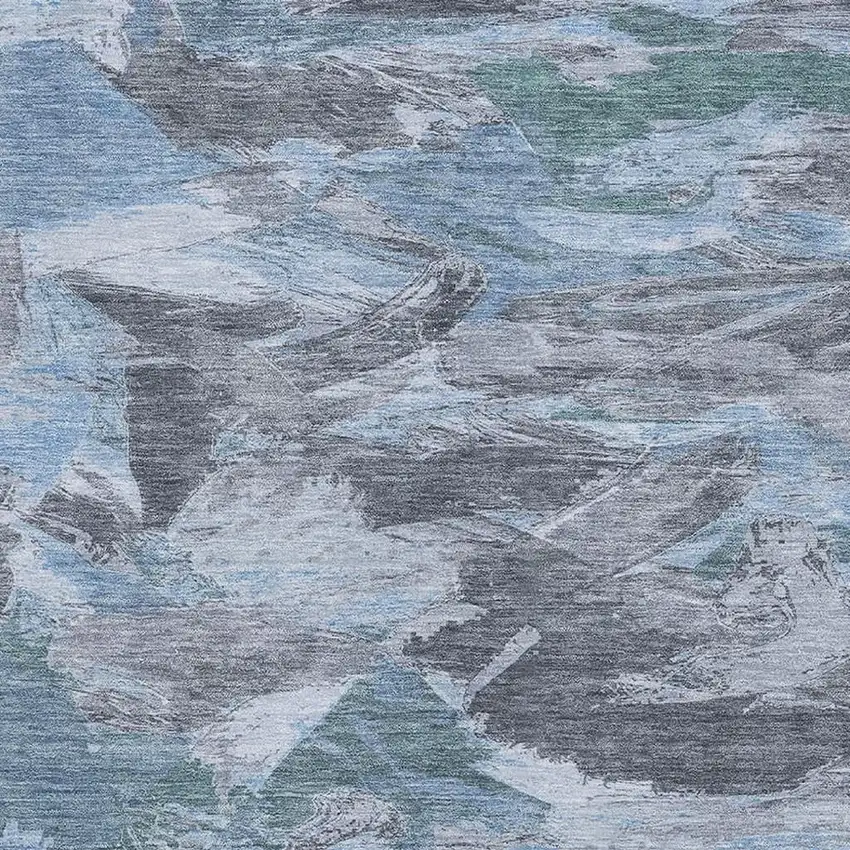 Denim Blue Gray And Silver Abstract Washable Area Rug With UV Protection Photo 2