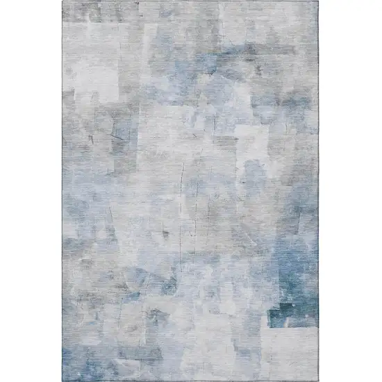 Denim Blue Gray And Silver Abstract Washable Area Rug With UV Protection Photo 2