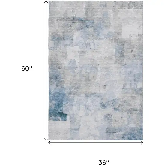 Denim Blue Gray And Silver Abstract Washable Area Rug With UV Protection Photo 9