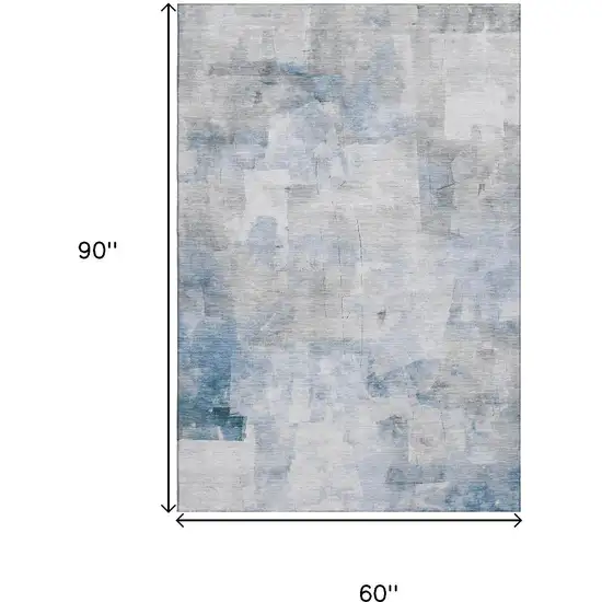 Denim Blue Gray And Silver Abstract Washable Area Rug With UV Protection Photo 8