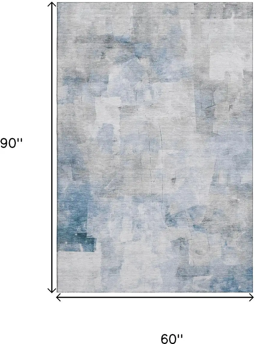 Denim Blue Gray And Silver Abstract Washable Area Rug With UV Protection Photo 8