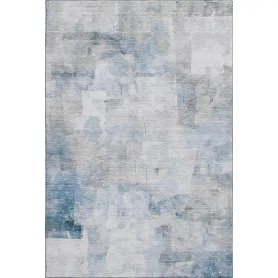 Denim Blue Gray And Silver Abstract Washable Area Rug With UV Protection Photo 1