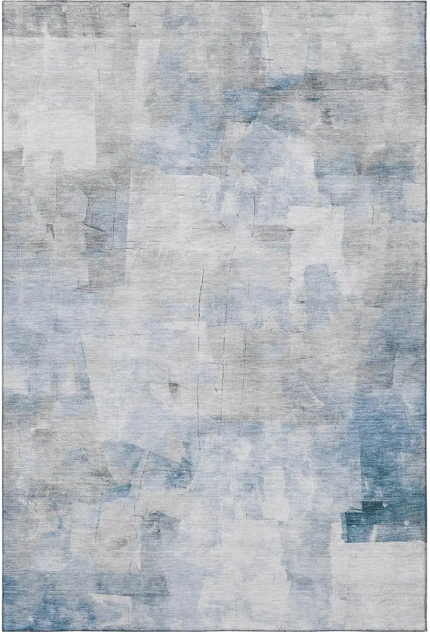 Denim Blue Gray And Silver Abstract Washable Area Rug With UV Protection Photo 3
