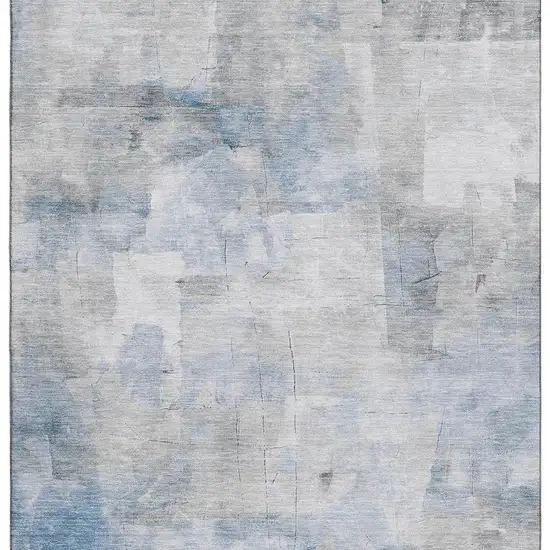 Denim Blue Gray And Silver Abstract Washable Area Rug With UV Protection Photo 2