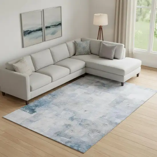 Denim Blue Gray And Silver Abstract Washable Area Rug With UV Protection Photo 2