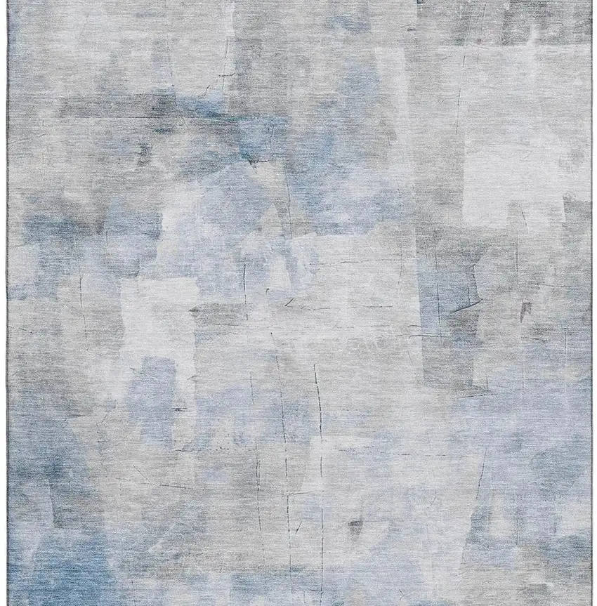 Denim Blue Gray And Silver Abstract Washable Area Rug With UV Protection Photo 3