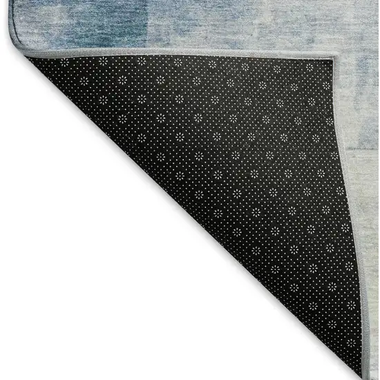 Denim Blue Gray And Silver Abstract Washable Area Rug With UV Protection Photo 6