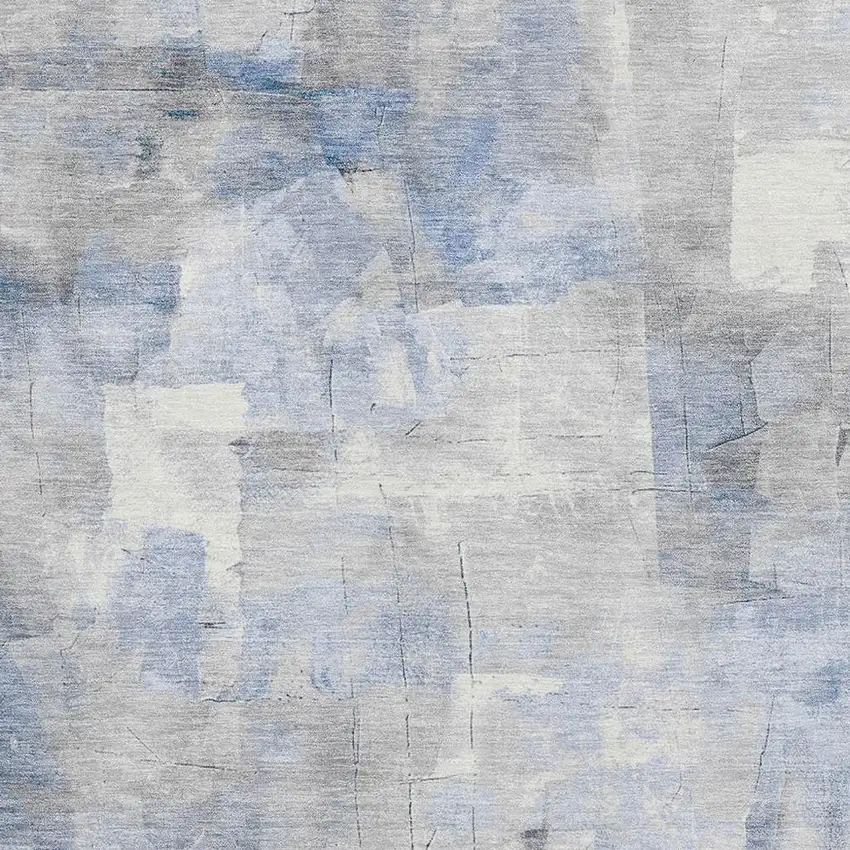 Denim Blue Gray And Silver Abstract Washable Area Rug With UV Protection Photo 2