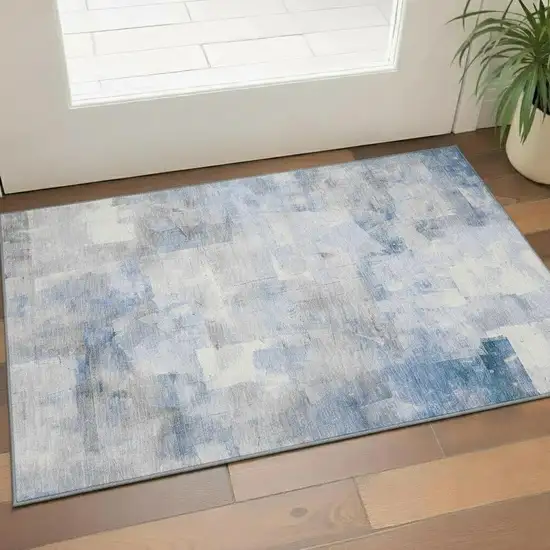 Denim Blue Gray And Silver Abstract Washable Area Rug With UV Protection Photo 2