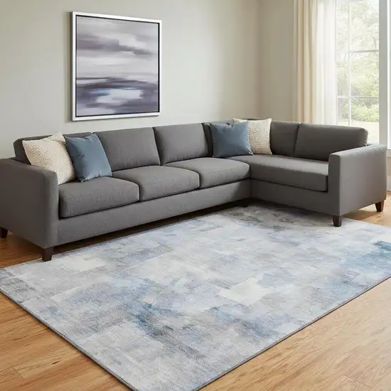 Denim Blue Gray And Silver Abstract Washable Area Rug With UV Protection Photo 2