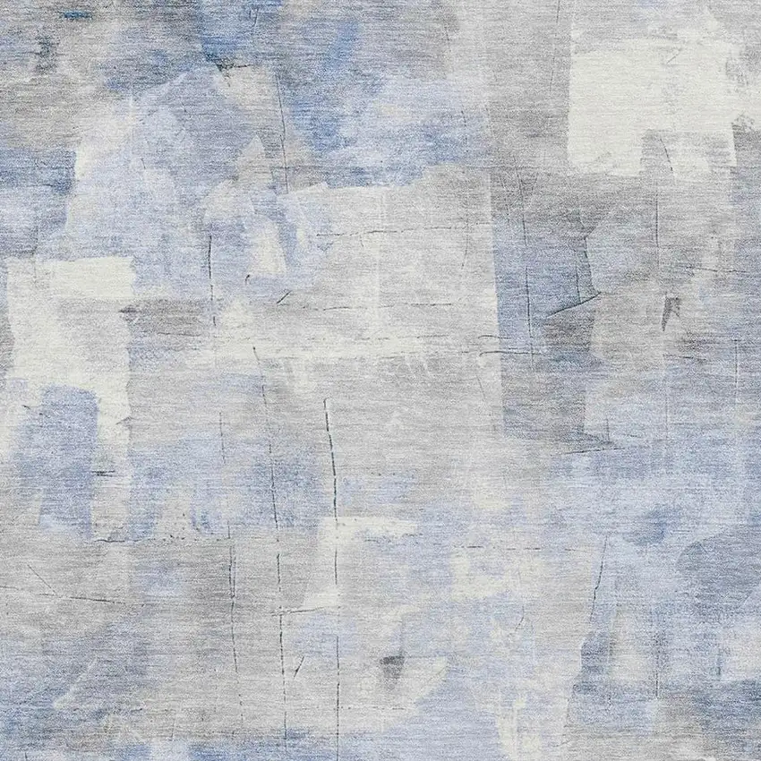 Denim Blue Gray And Silver Abstract Washable Area Rug With UV Protection Photo 2