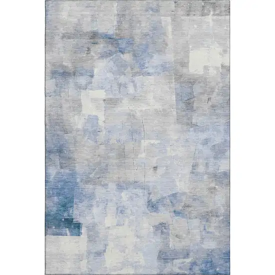 Denim Blue Gray And Silver Abstract Washable Area Rug With UV Protection Photo 1