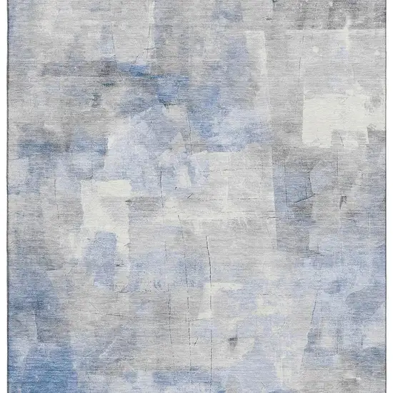 Denim Blue Gray And Silver Abstract Washable Area Rug With UV Protection Photo 3