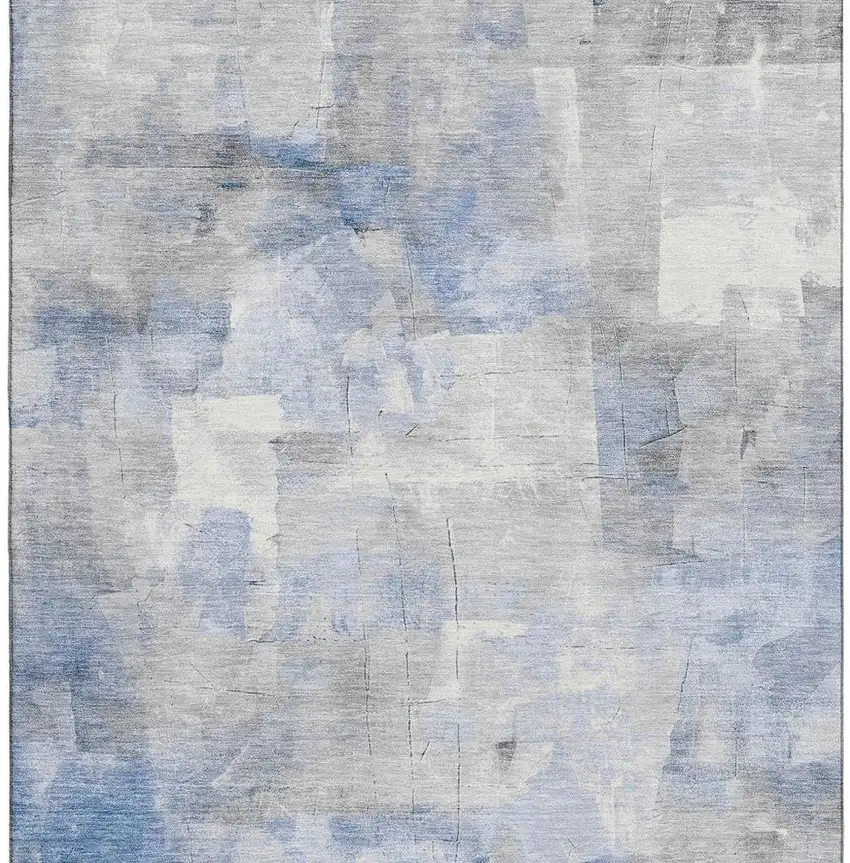 Denim Blue Gray And Silver Abstract Washable Area Rug With UV Protection Photo 3