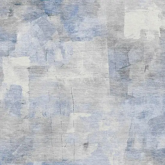 Denim Blue Gray And Silver Abstract Washable Area Rug With UV Protection Photo 2