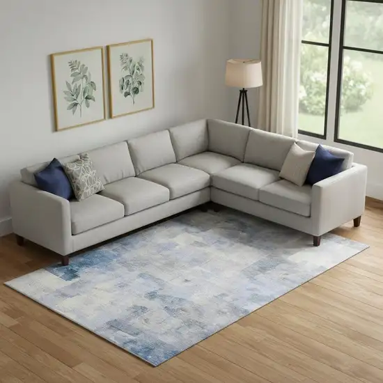 Denim Blue Gray And Silver Abstract Washable Area Rug With UV Protection Photo 2