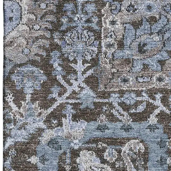 Denim Blue Gray And Silver Damask Washable Area Rug With UV Protection Photo 2