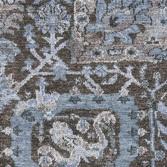 Denim Blue Gray And Silver Damask Washable Area Rug With UV Protection Photo 2