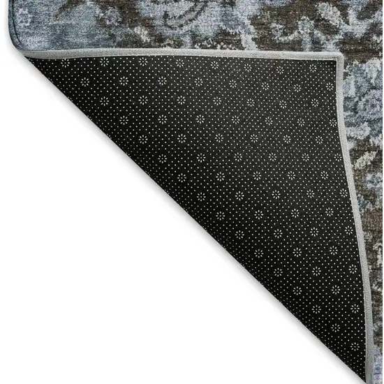 Denim Blue Gray And Silver Damask Washable Area Rug With UV Protection Photo 7