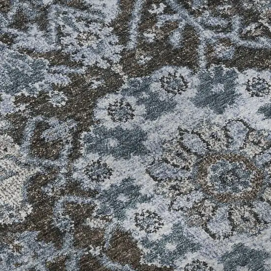 Denim Blue Gray And Silver Damask Washable Area Rug With UV Protection Photo 9