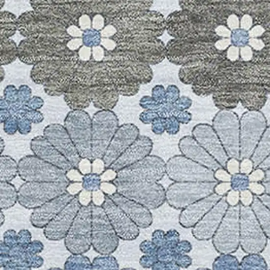 Denim Blue Gray And Silver Geometric Washable Area Rug With UV Protection Photo 2