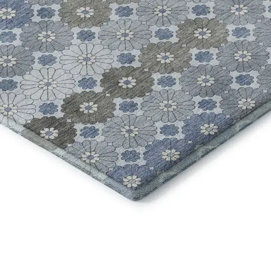 Denim Blue Gray And Silver Geometric Washable Area Rug With UV Protection Photo 7