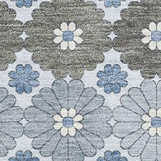 Denim Blue Gray And Silver Geometric Washable Area Rug With UV Protection Photo 2